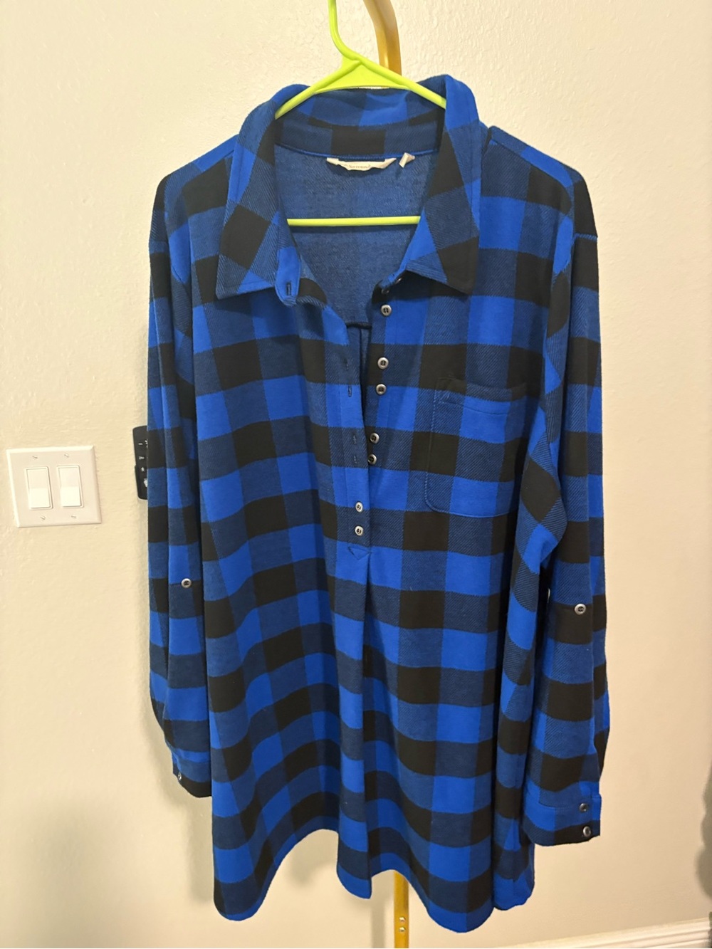 Soft Surroundings Blue Black Buffalo Check Plaid Tunic Shirt 3X